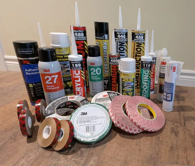 Assorted Collection of Professional Adhesives, Sealants, and Industrial Tapes