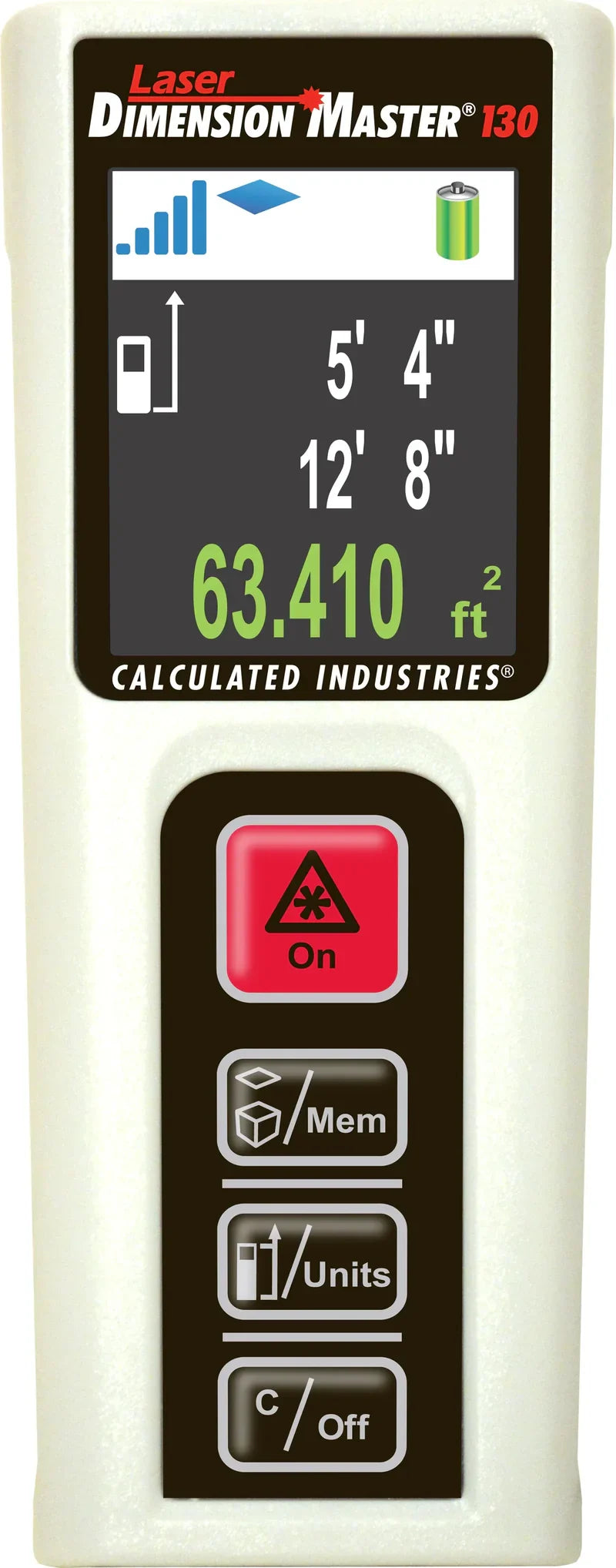 Laser measurement device with digital display on a white background