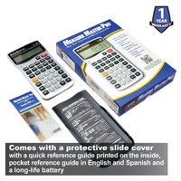 Measure Master Pro calculator with retail box, protective slide cover and pocket reference guide