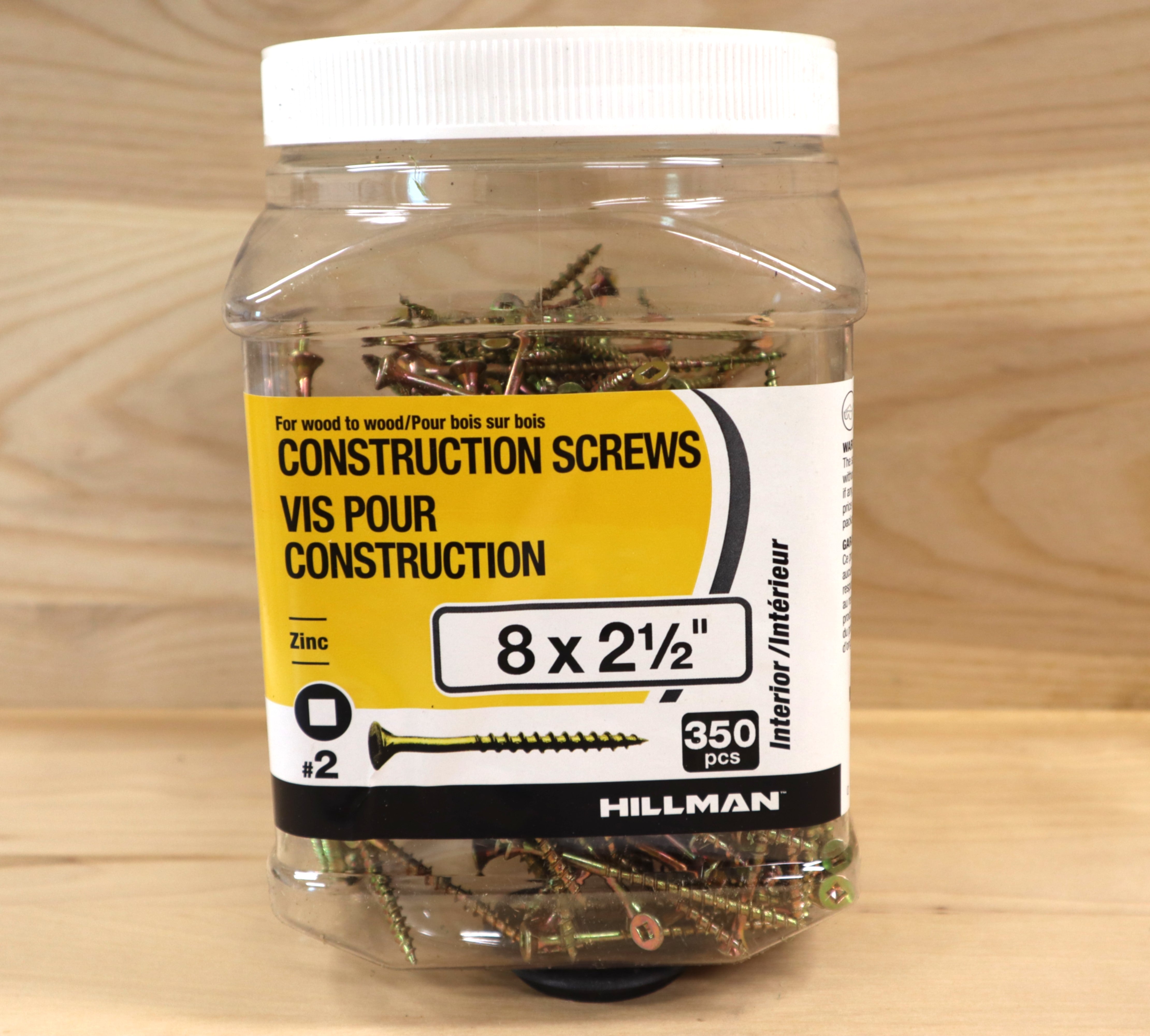 Construction Screws - Flat Head Square Drive - Yellow Zinc (8x2.5")