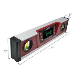 AccuMASTER digital torpedo level with dimension arrows showing its 10-inch length