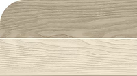 Two light-coloured woodgrain decking samples shown one above the other
