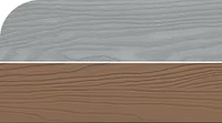 Grey and brown woodgrain decking samples shown one above the other