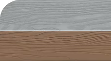 Grey and brown woodgrain decking samples shown one above the other