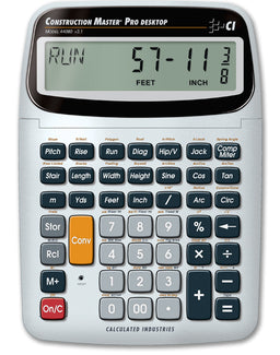 Calculated Industries Construction Master Pro Desktop 44080 calculator with large LCD display and construction-math keypad on a white background