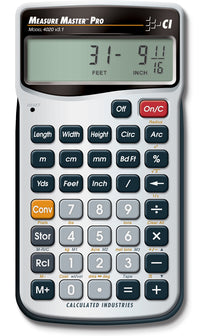 Calculated Industries Measure Master Pro 4020 calculator with LCD display and measurement-conversion keypad on a white background.