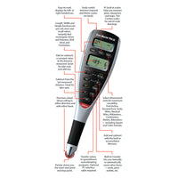 Scale Master Pro XE feature diagram showing controls, 91 built-in scales and ten custom scales